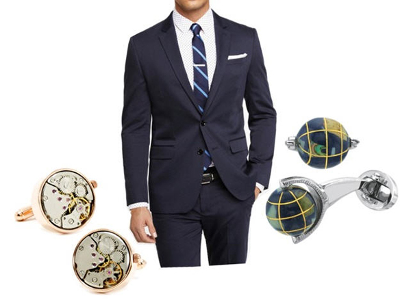 watch and globe cufflinks