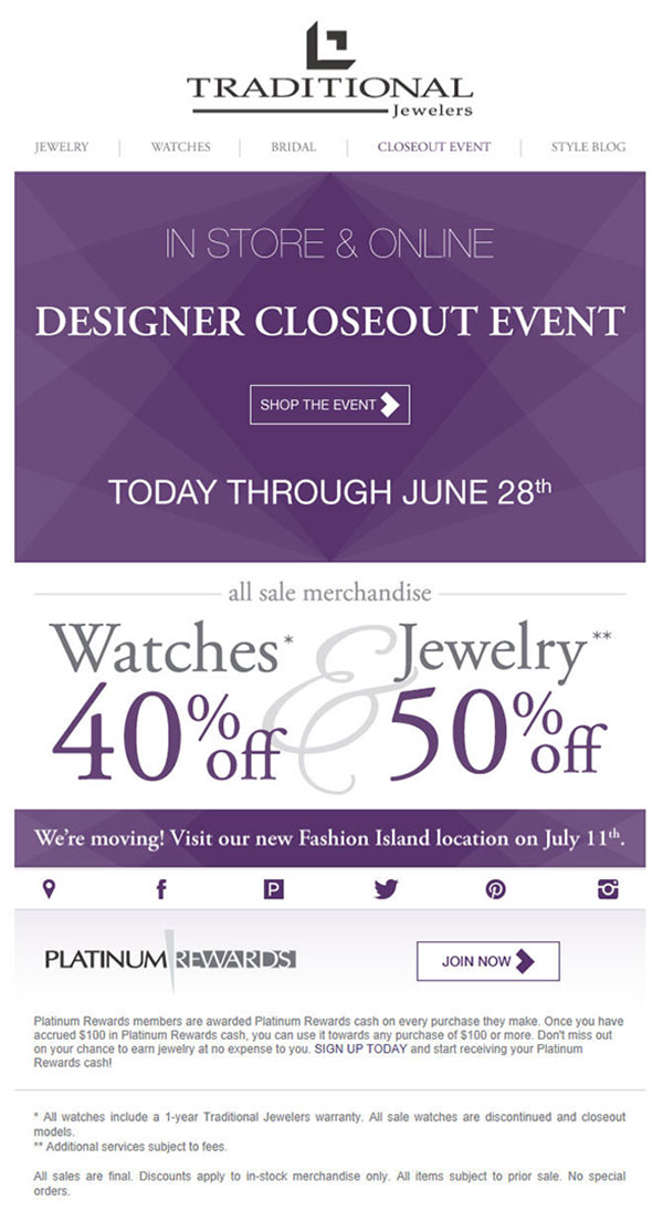 traditional jewelers closeout sale